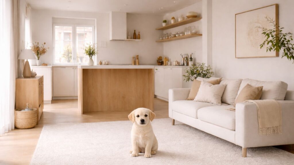 Cachorro pequeño en casa dentro de un ambiente tranquilo y preparado