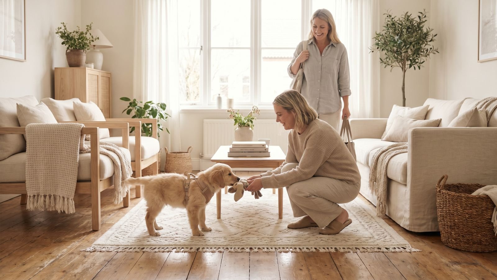 Cachorro quedándose con otra persona de forma tranquila
