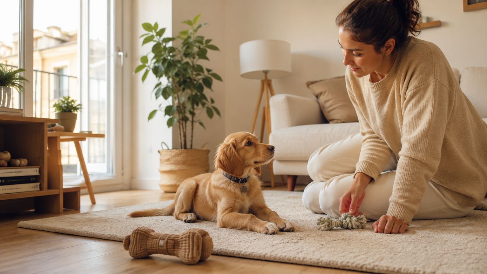 Cachorro en un piso tranquilo valorando qué tipo de perro puede encajar mejor en una vivienda pequeña